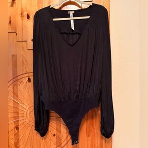 Free People Black Long Sleeve Bodysuit